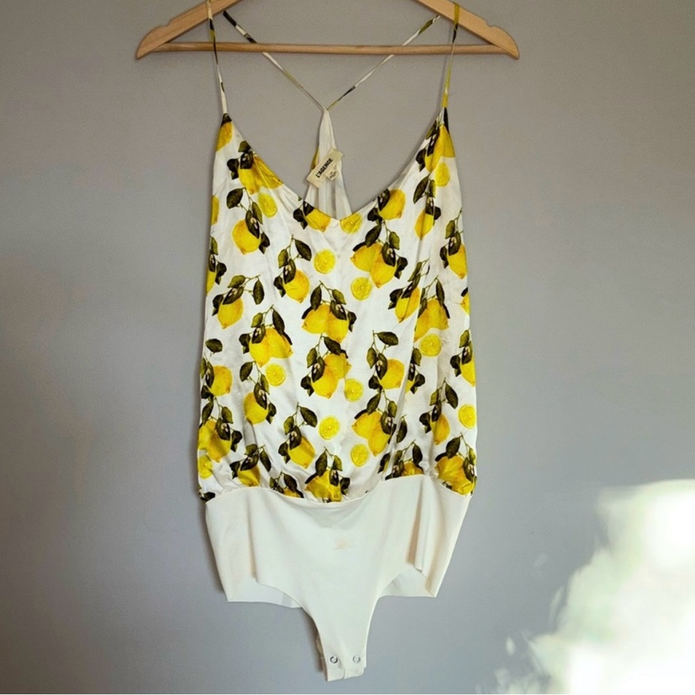 L'AGENCE Yellow and White Bodysuit with Lemon Print